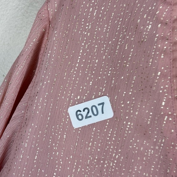 Entro large vneck pink/ gold 21 p2p 27” length shear sleeves preowned - Picture 2 of 7